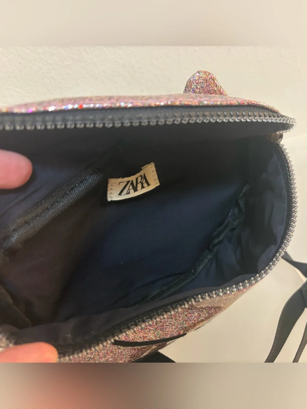 Zara Kids Pink Glitter Patent Cat Ear Adjustable Fanny Pack